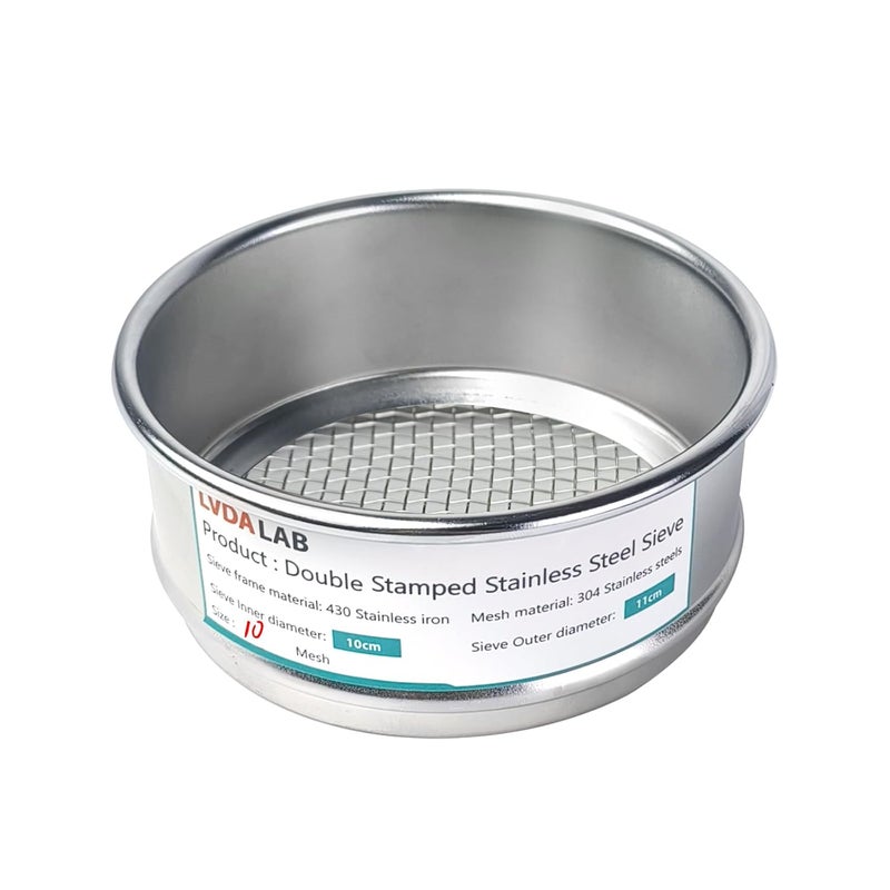 LVDALAB 304 Stainless Steel Mesh Lab Sieve, 10 Mesh (2mm) Aperture Test Sieve, 4inch(10cm) Economy Standard Analysis Sample Test Sieves for Industrial Laboratory Homes - Image 1